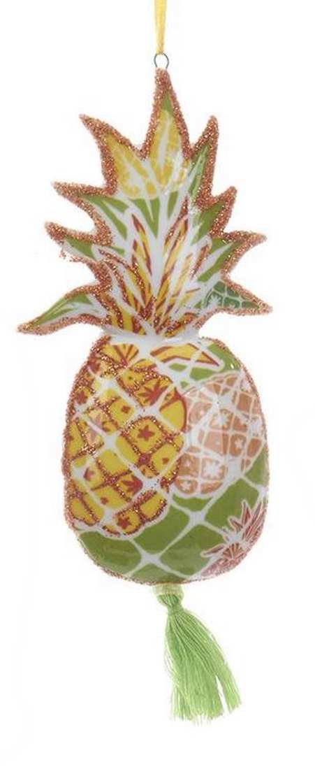Porcelain Pineapple With Decal and Tassel Ornament -  Multicolor - Shelburne Country Store