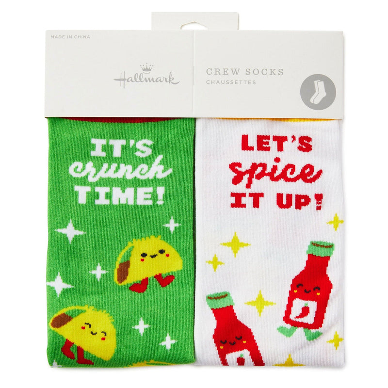 Tacos and Hot Sauce Better Together Funny Crew Socks - Shelburne Country Store