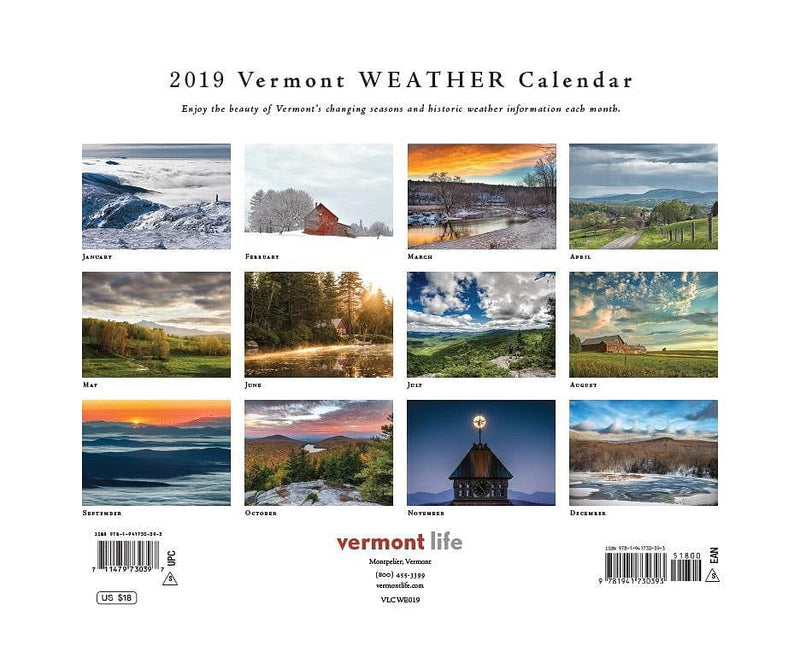2019 Vermont Weather Calendar - Shelburne Country Store