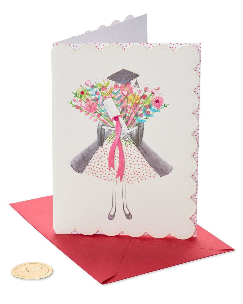 Girl with Diploma Flowers Graduation Greeting Card - Shelburne Country Store