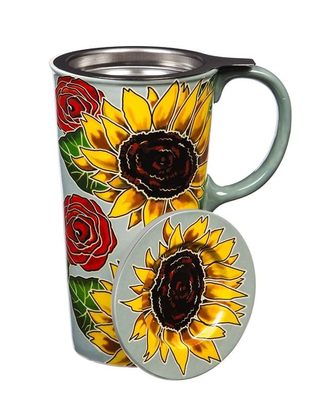 Evergreen Ceramic Travel Cup with Infuser & Lid - Sunflowers - Shelburne Country Store