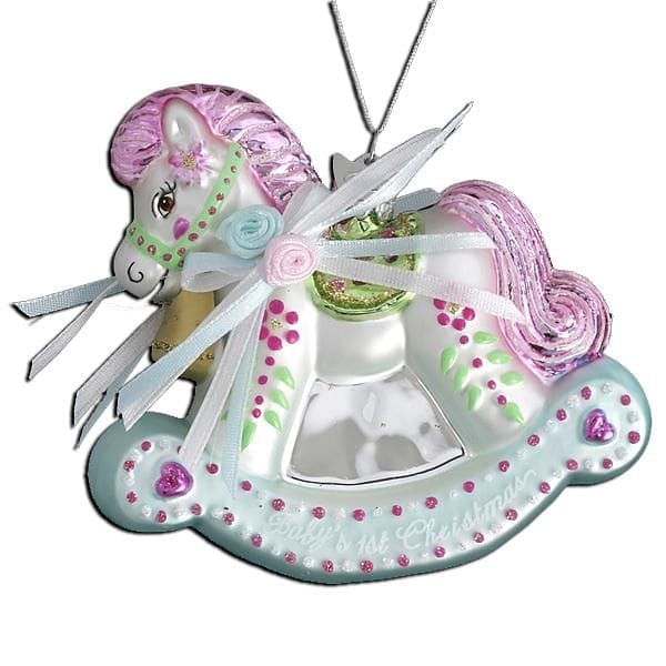 Noble Gems Baby's 1st Christmas Rocking Horse Glass Ornament - Shelburne Country Store
