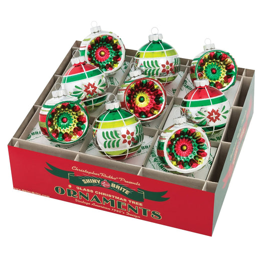 Holiday Splendor 2.5" Decorated Rounds With Reflectors - 9 Piece - Shelburne Country Store