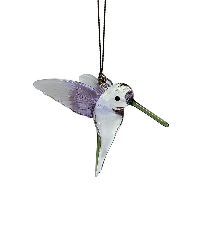 Feeding Hummingbird - Purple/Green/Green - Egyptian Glass Ornament - Shelburne Country Store