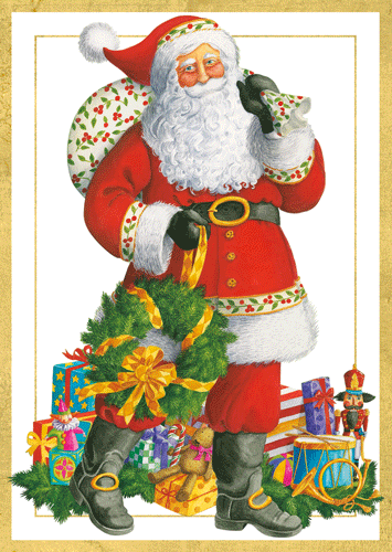 Santa With Wreath - Christmas Card Box - 16 Cards (4.75'' x 6'') - Shelburne Country Store