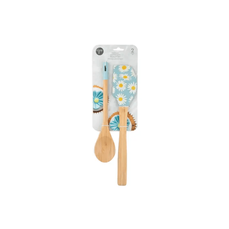 2pc Pointed Spatula and Wooden Spoon Set - Daisies - Shelburne Country Store