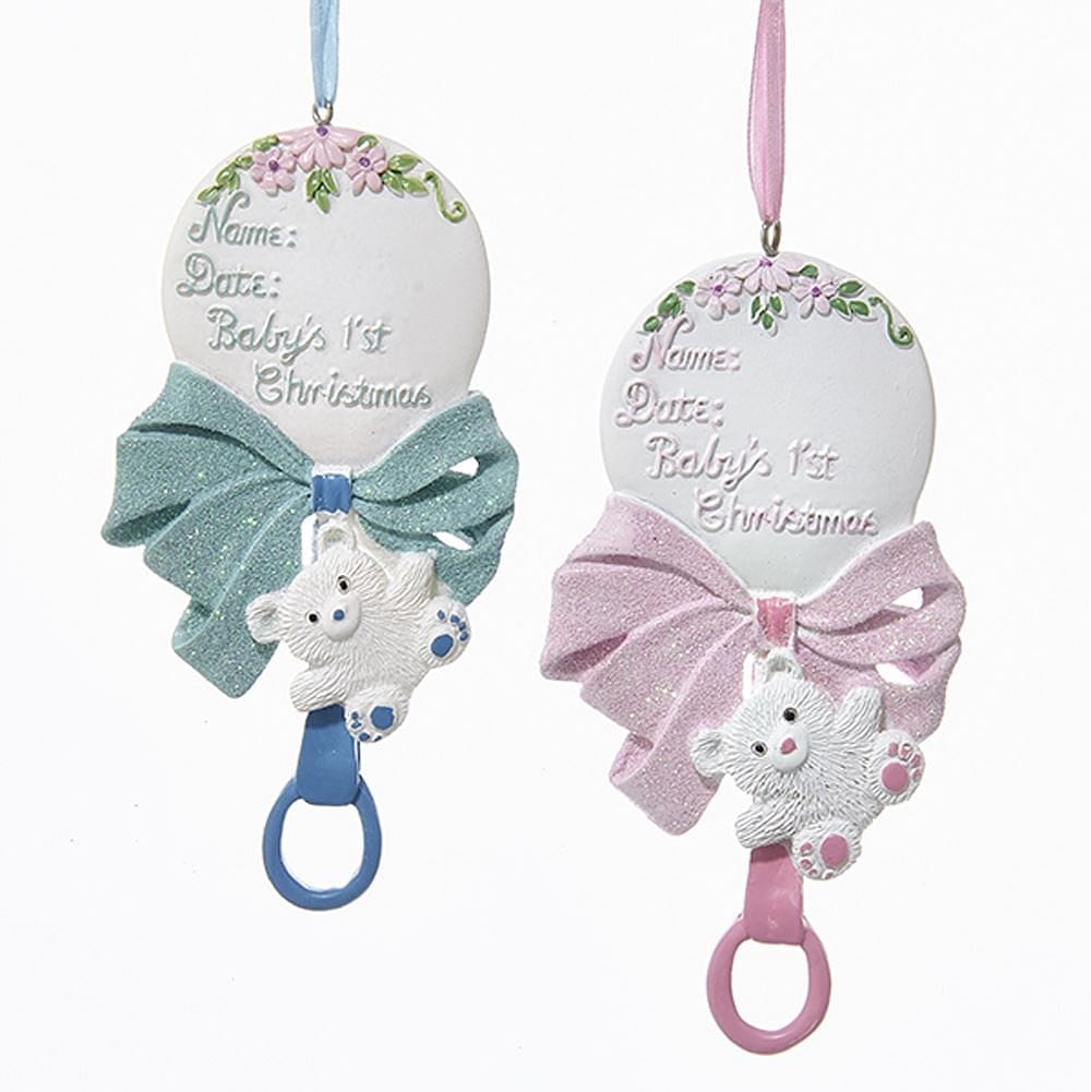 5.5 inch Baby's First Rattle Ornament - Blue - Shelburne Country Store