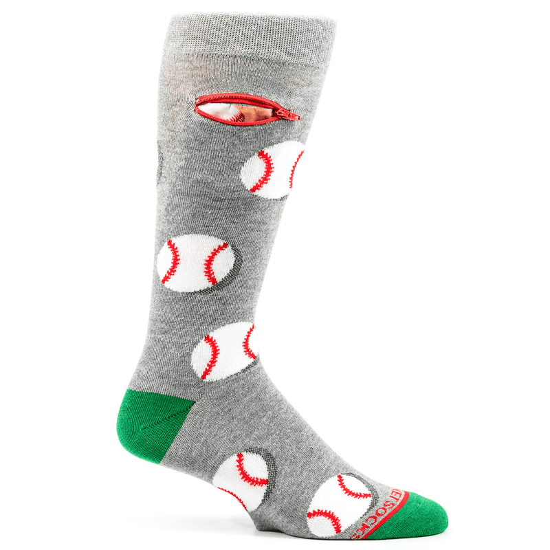 Pocket Socks - Baseballs on Green - Mens - Shelburne Country Store