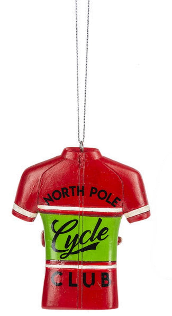 Bicycle Rider Jersey Ornament -  North Pole Cycle Club - Shelburne Country Store