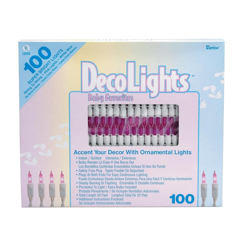 Baby Favorites Light Strand - Pink Bulbs with White Cord - 100 Lights - Shelburne Country Store
