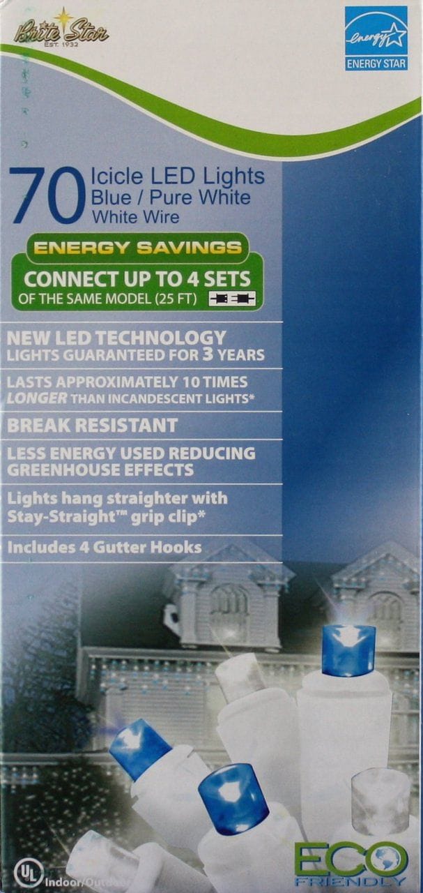 LED Icicle String Lights - B&Cw/White 70 Lights - Shelburne Country Store