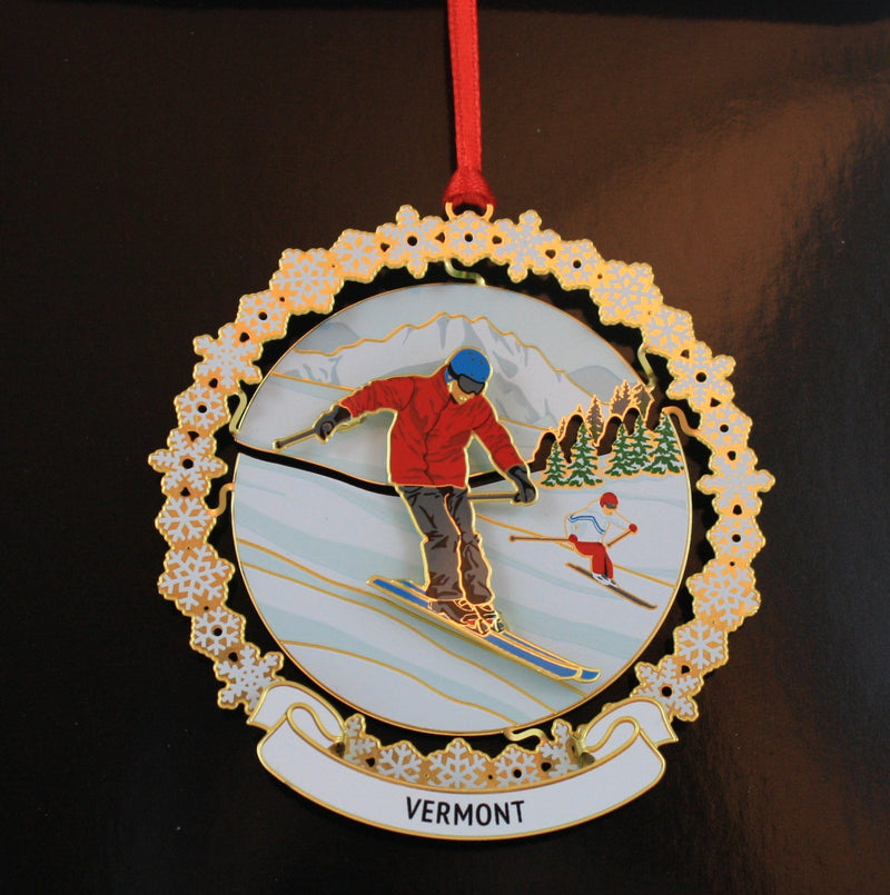Skiing The Slopes  Collectible Brass Ornament - Shelburne Country Store