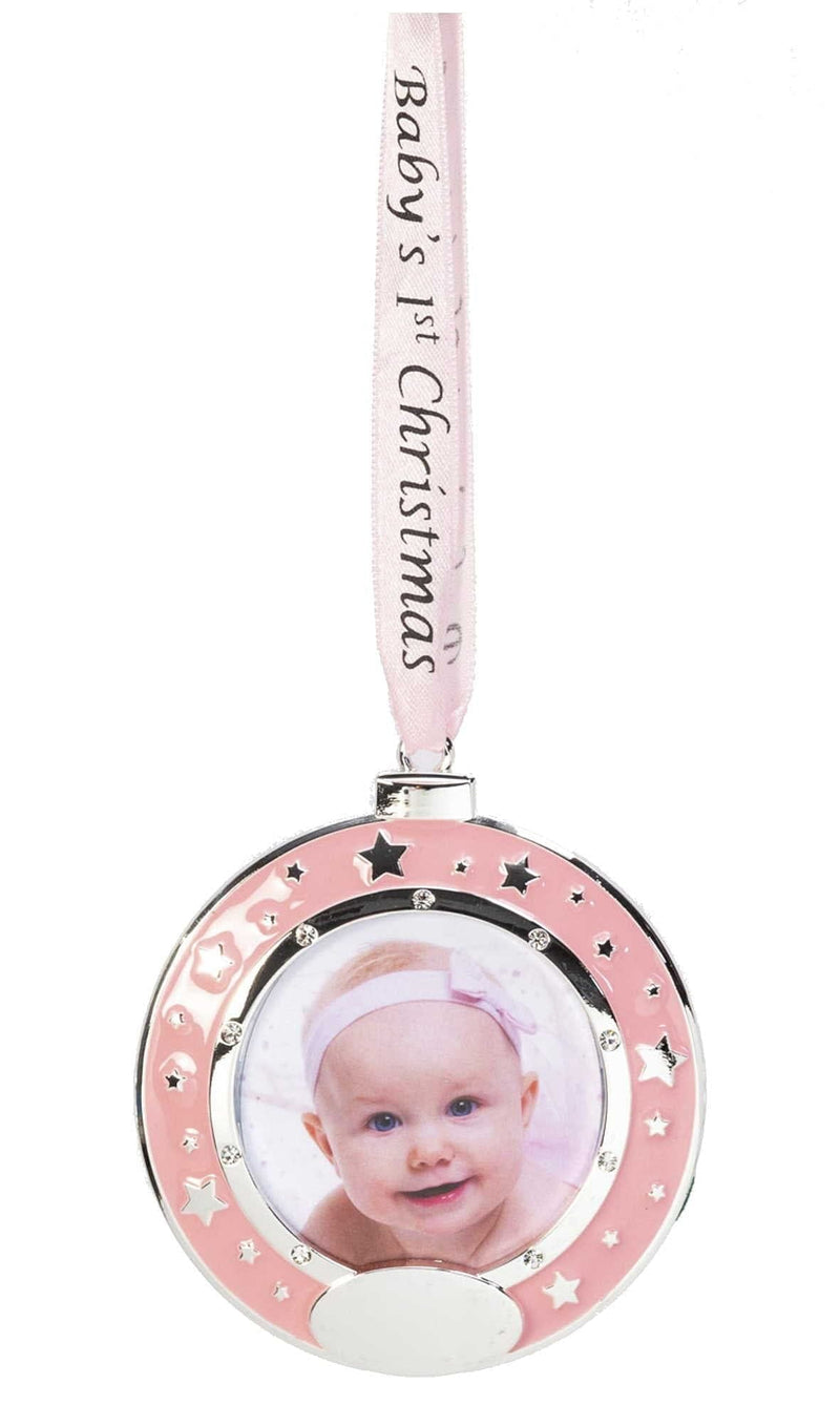 Silver Plated Baby Ornament - Pink Round Frame - Shelburne Country Store