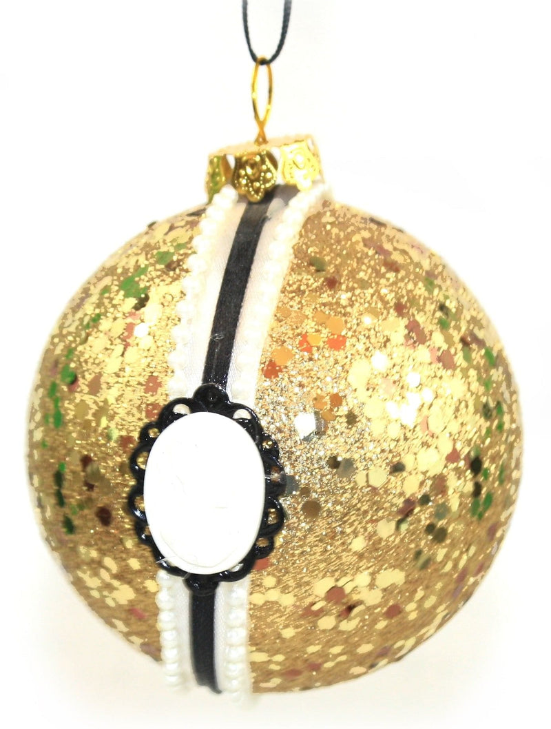 Gold Striped Sequin Ball - Vertical - Shelburne Country Store