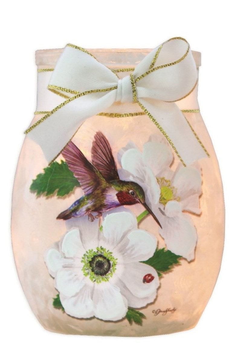 White Rose Lit Small Jar with Ribbon - - Shelburne Country Store