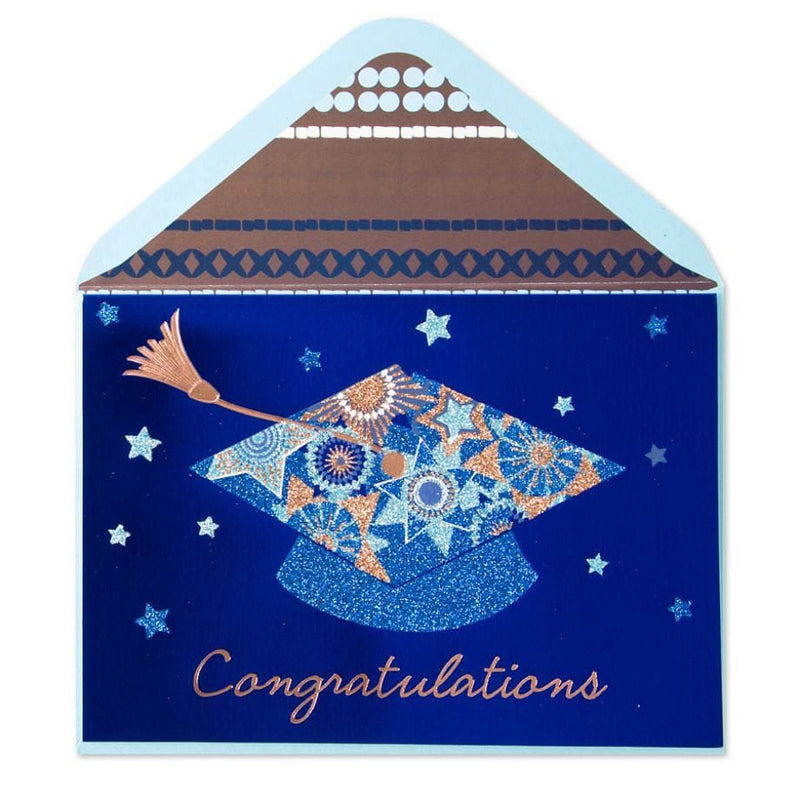 Multi Glitter Grad Cap on Blue Graduation Card - Shelburne Country Store