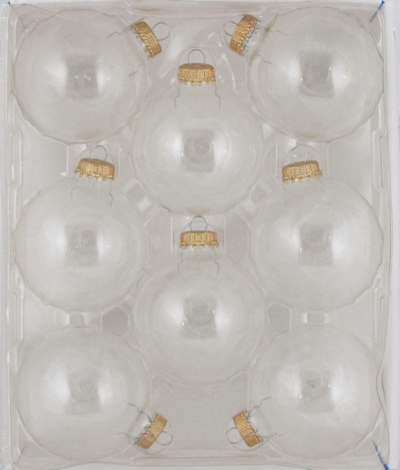 Christmas By Krebbs 2 5/8 Glass Balls - Gold Caps - Clear 8 Pack - Shelburne Country Store