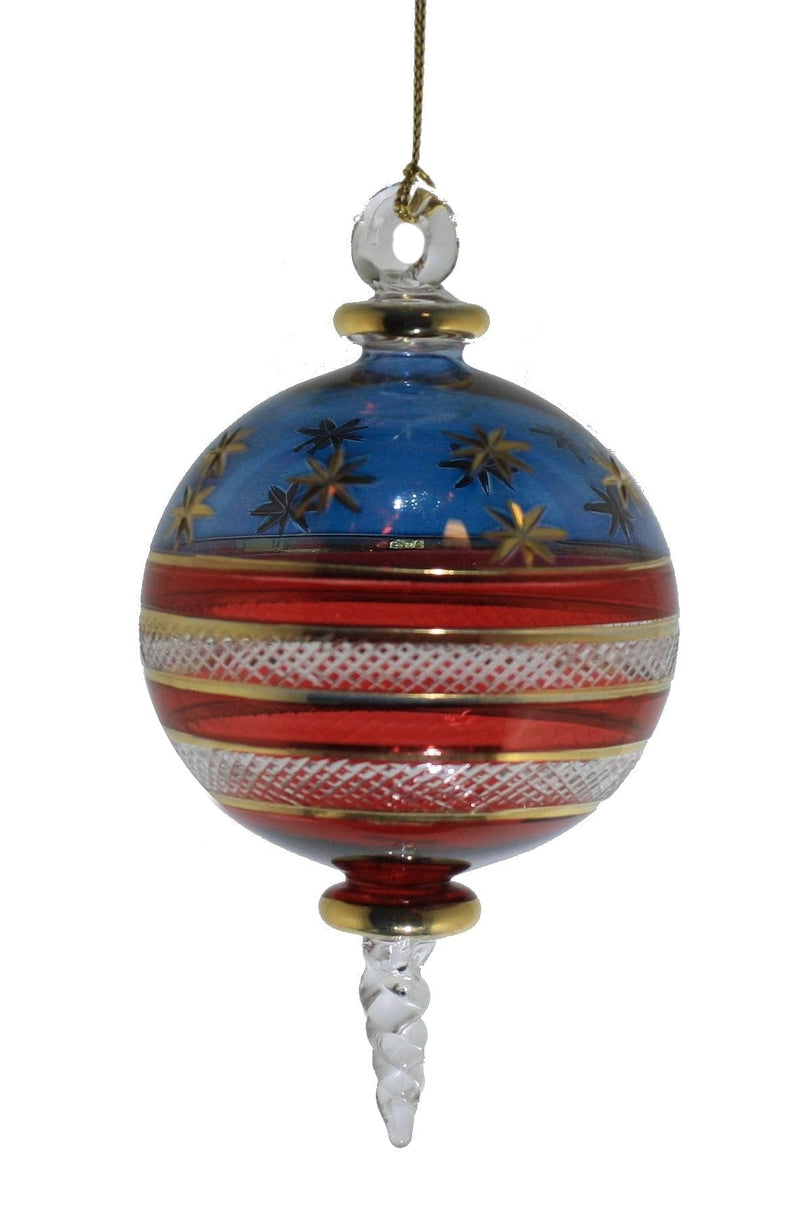 Blown Glass Stars and Stripes Ball Ornament - Shelburne Country Store
