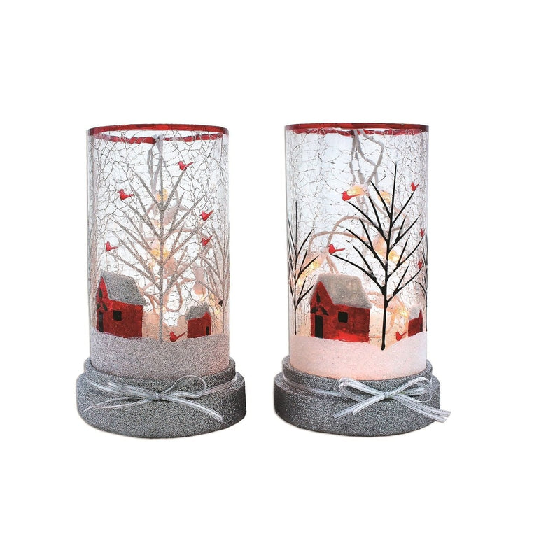 Clearly Winter - Lighted Hurricane with Resin Base - - Shelburne Country Store