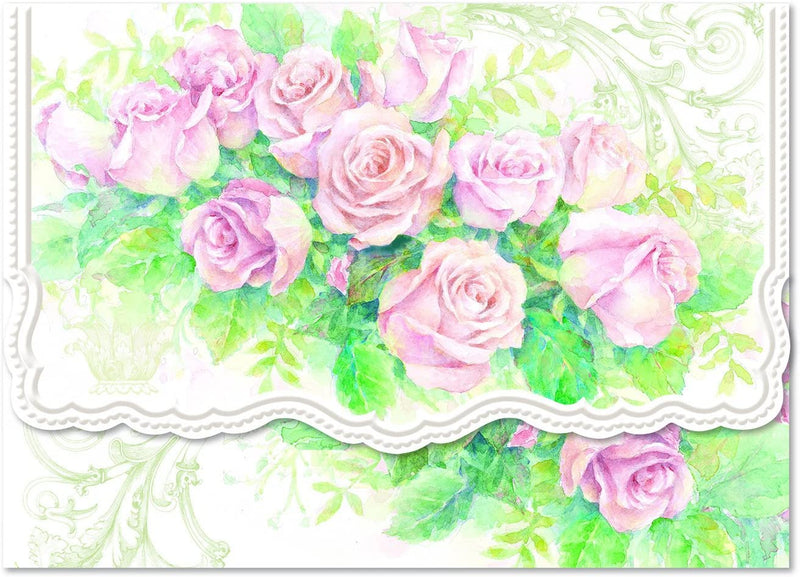 Carol Wilson - Embossed Boxed Note Card - Pink Rose Cascade - Shelburne Country Store