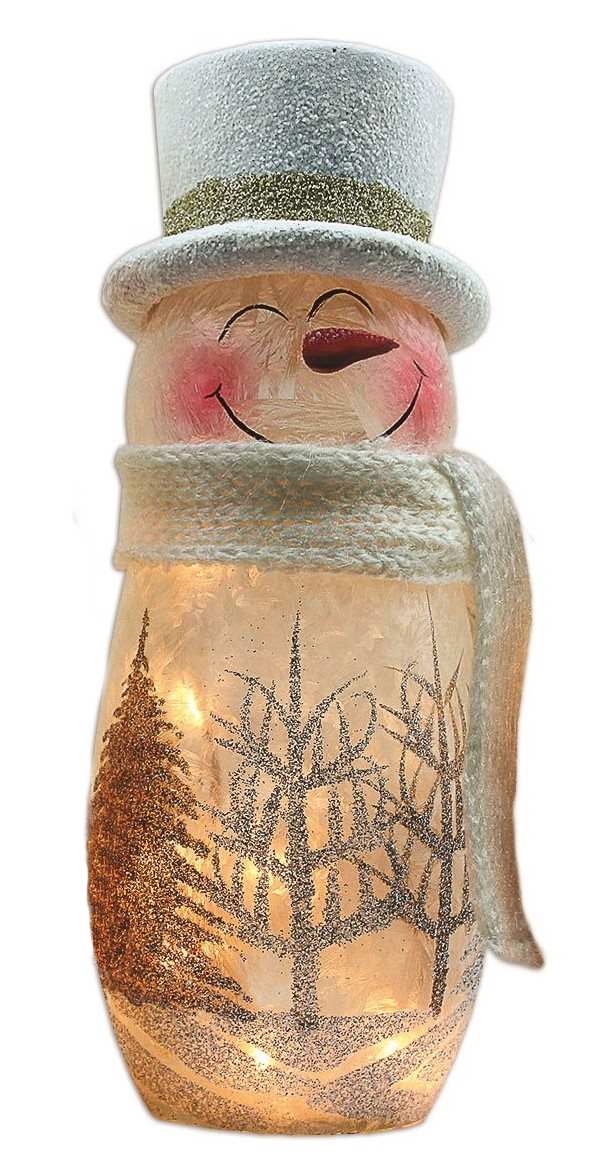 Lighted Glass Snowman with Tophat and Scarf - - Shelburne Country Store