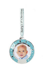Silver Plated Baby Ornament - Round Blue Picture Frame - Shelburne Country Store