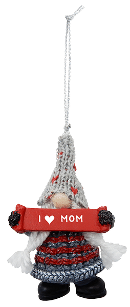 Gnome Holding Sign Ornament - I (Heart) Mom - Shelburne Country Store
