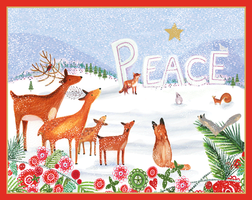 Peace Woodland Scene - Christmas Card Box - 16 Cards (3.75'' x 4.75'') - Shelburne Country Store