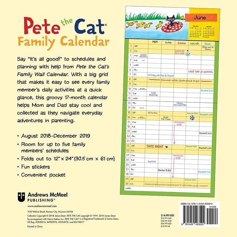 Pete The Cat Family Calendar - Shelburne Country Store