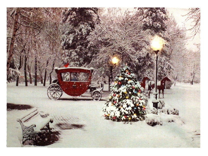 7.8" Lighted Canvas Print - Horse Drawn CarriageIn Snowy Park - Shelburne Country Store