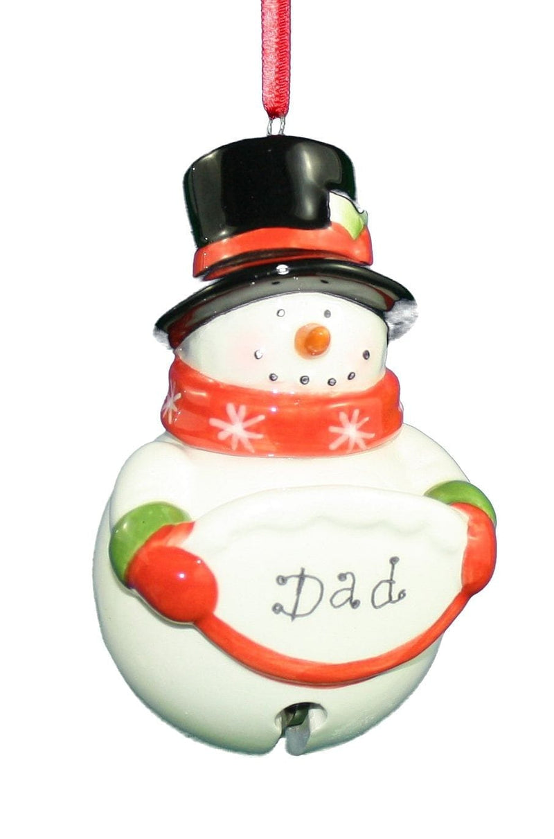 Ceramic Snowman Bell Ornament - Dad - Shelburne Country Store
