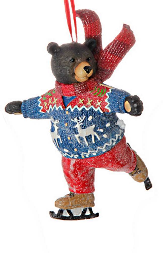 Sports Bear in a Sweater Ornament -  Waiting for the Chairlift - The Country Christmas Loft