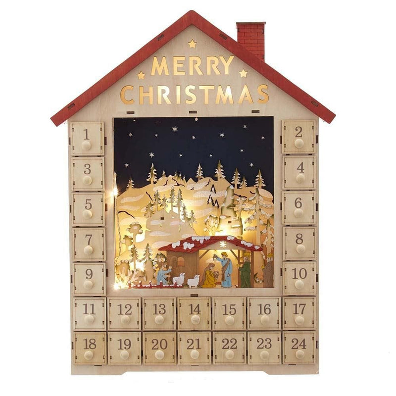 Battery-Operated LED Advent Calendar House With Nativity - Shelburne Country Store