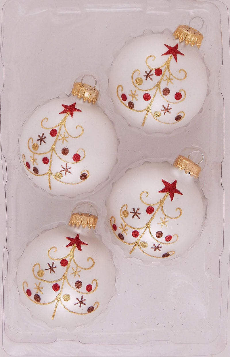 Vanilla Ice Velvet 2 5/8" Balls with Curly Tree - 4 Pack - Shelburne Country Store