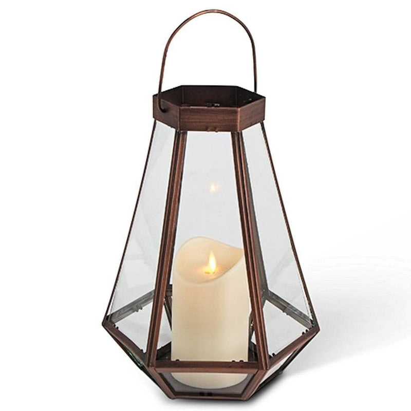 15 Inch 6 Sided Metal Lantern Wavy Edge Battery Operated LED Candle with Timer - Shelburne Country Store