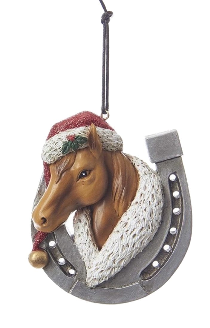 Horseshoe Horse wearing Santa Hat -  Light - Shelburne Country Store
