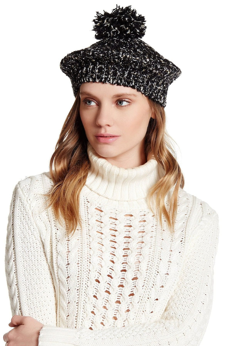 Sequin Boucle Metallic Beret with Pom Pom - Shelburne Country Store