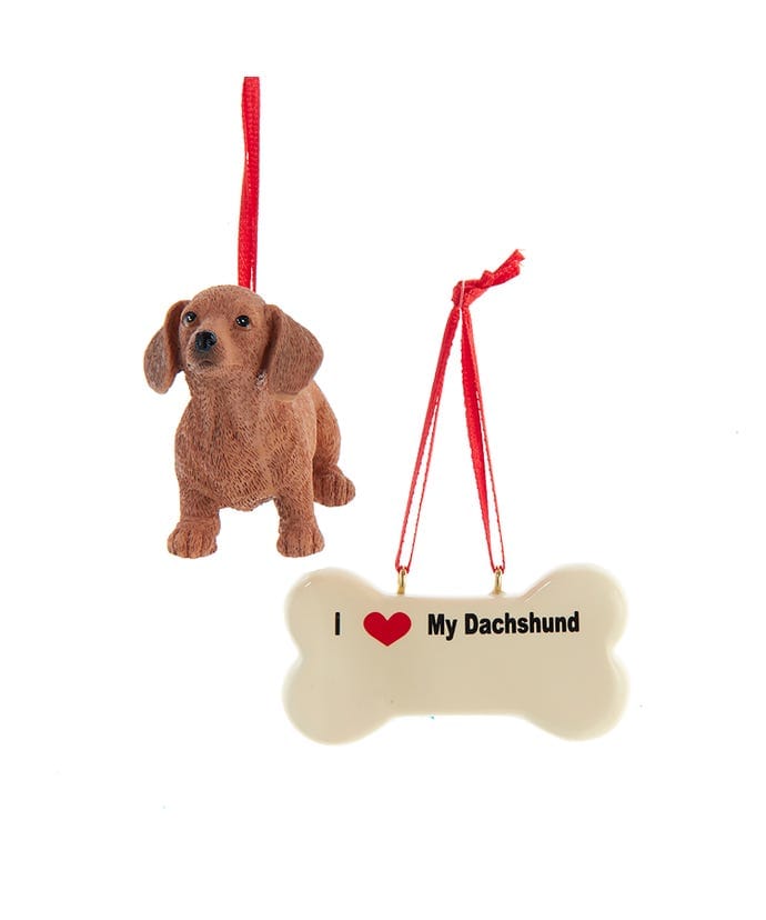 I love My Red Dachshund With Dog Bone Ornaments - Shelburne Country Store