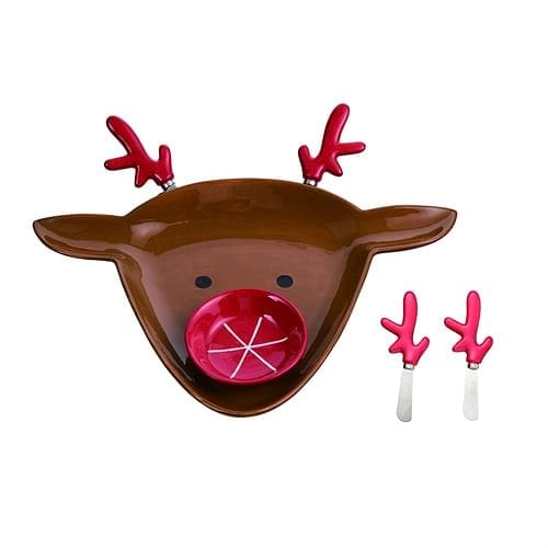 Ceramic Reindeer Chip and Dip with Spreaders - Shelburne Country Store