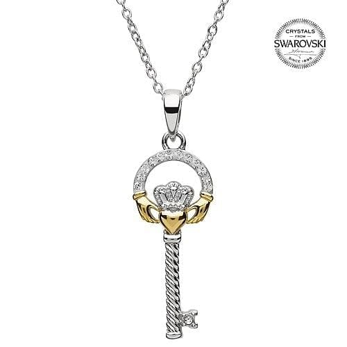 Silver Claddagh Key Pendant Encrusted With Swarovski Crystal - Shelburne Country Store