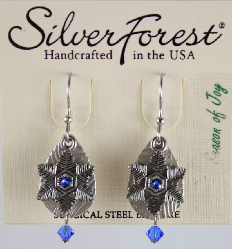 Wavy Snowflake and Blue Crystal Earrings - Shelburne Country Store