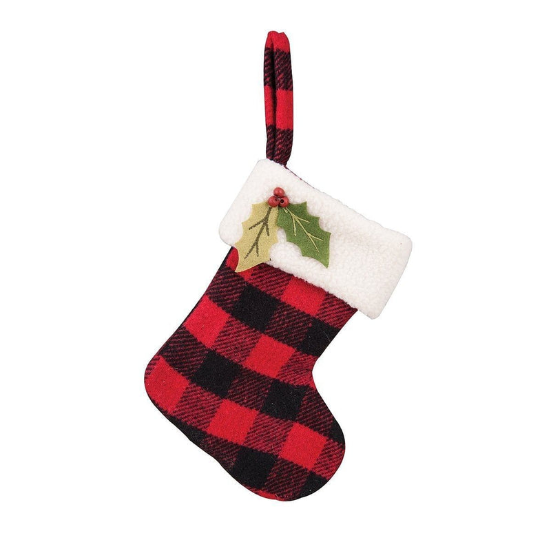 Holly Trimmed Plaid Stocking - Shelburne Country Store