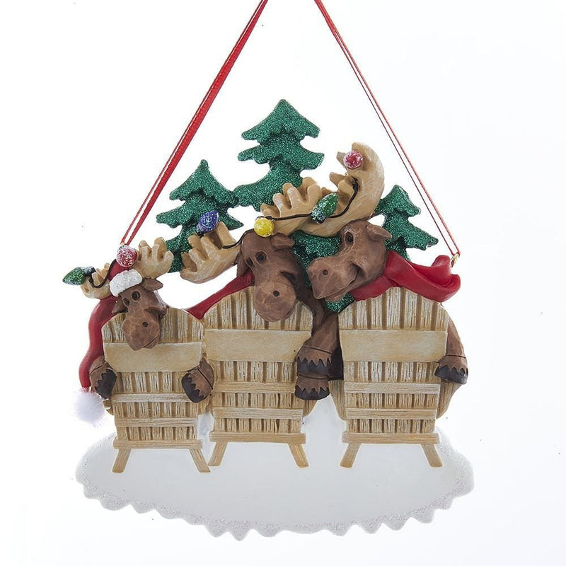 Family Of 3 Moose On Chairs Personalizable Ornament - Shelburne Country Store