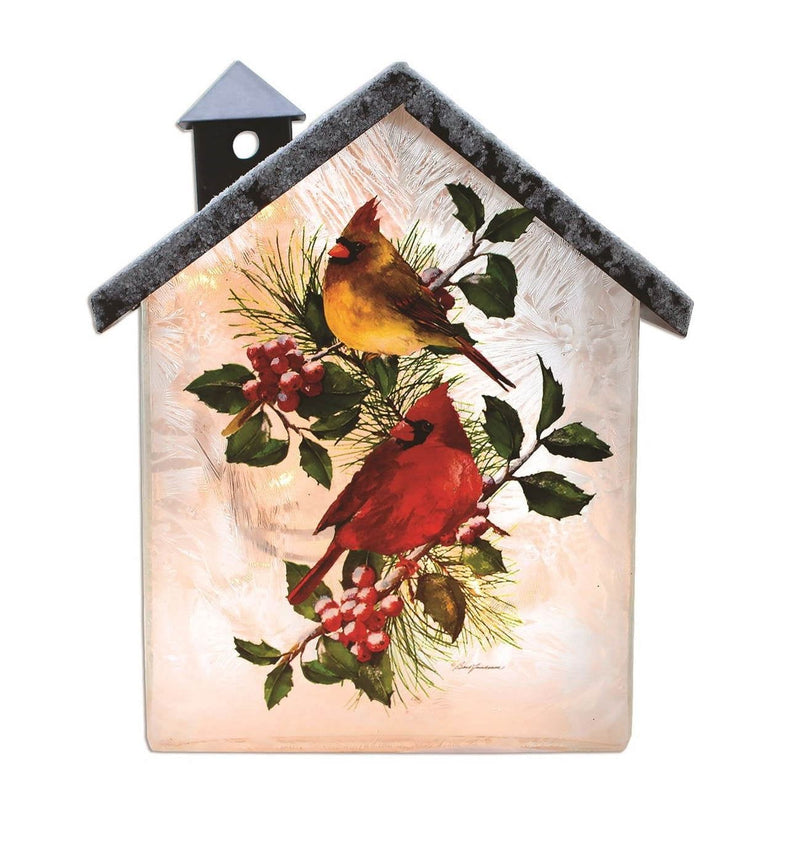 Cardinal with Holly Lighted House - Shelburne Country Store