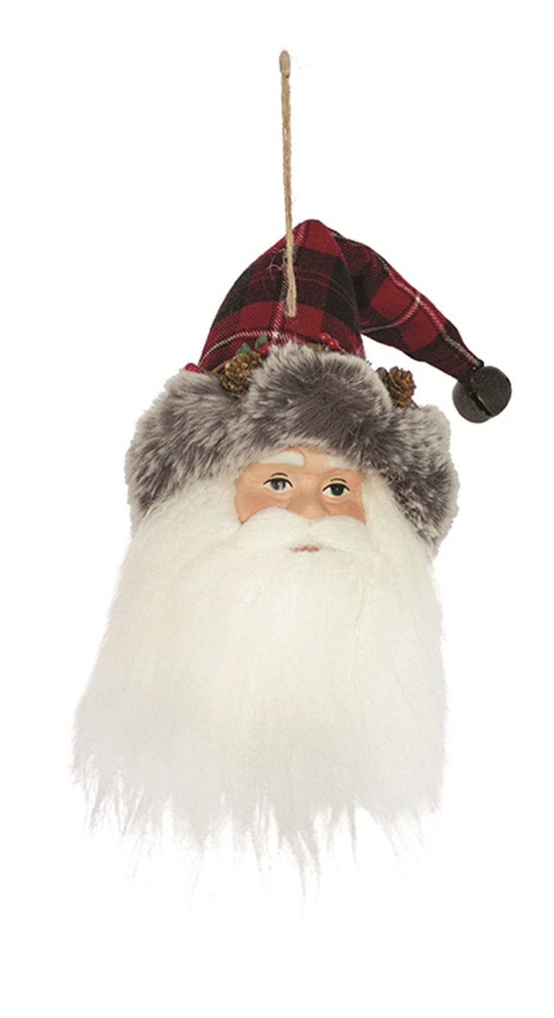 Santa wearing a Fur hat Ornament -  Red/Gray Hat - Shelburne Country Store