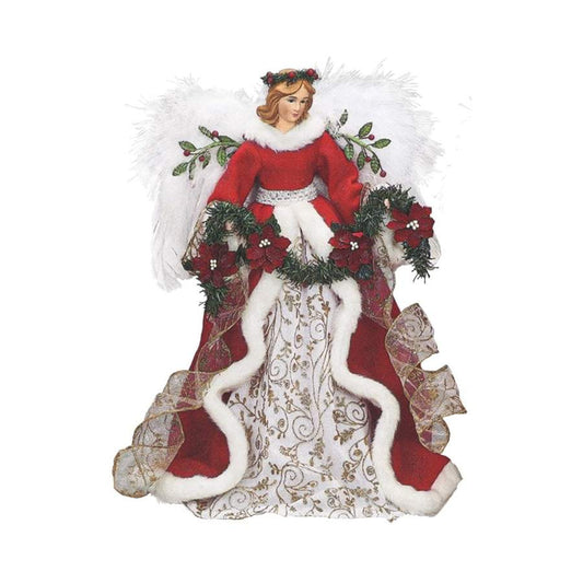 Red Angel With Poinsettia Garland Christmas Tree Topper - Shelburne Country Store