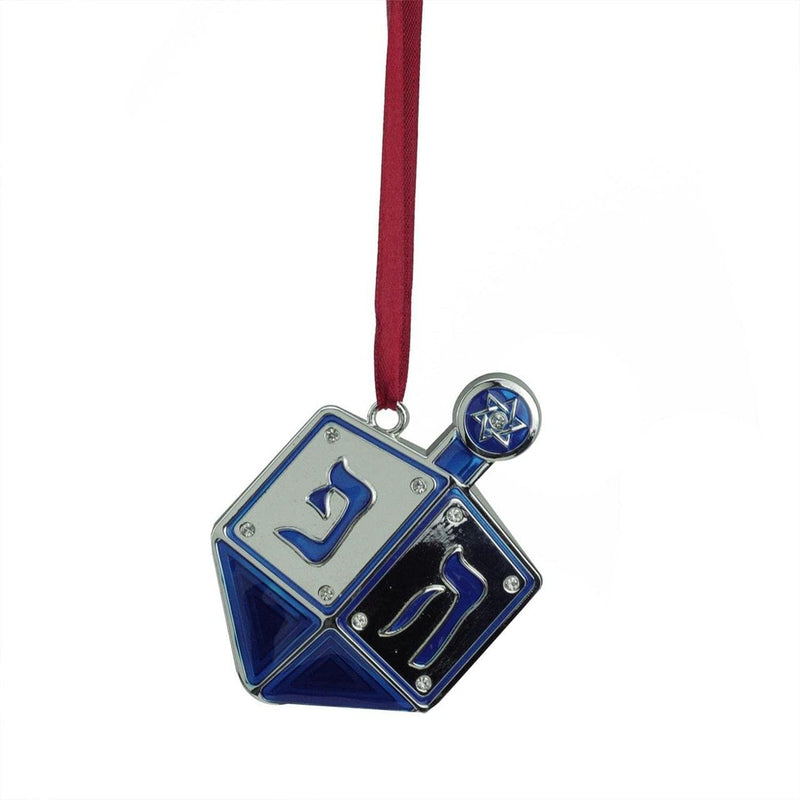 Regal Shiny Silver-Plated Blue Dreidel Hanukkah Ornament with European Crystals - Shelburne Country Store
