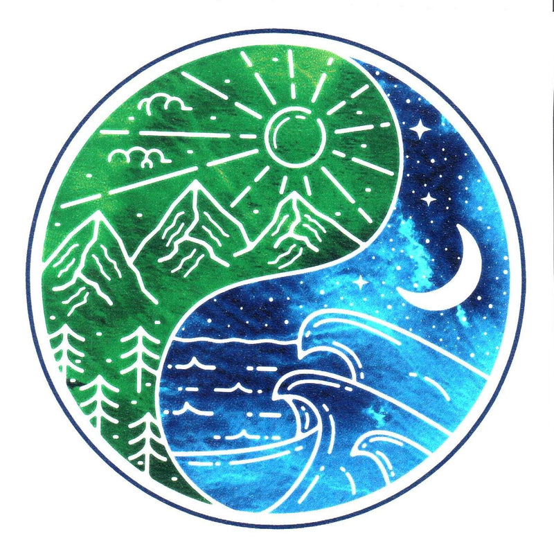 Yin Yang Green Mountains And Sun And Blue Waves And Moon Sticker - Shelburne Country Store