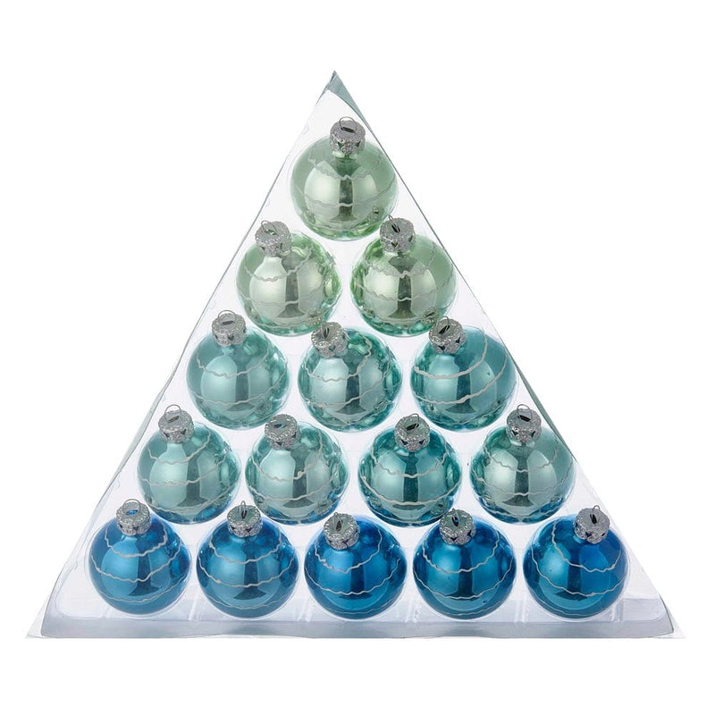 Miniature Wavy Stripes Glass Ball Ornaments - 15 Piece Box Set - Shelburne Country Store