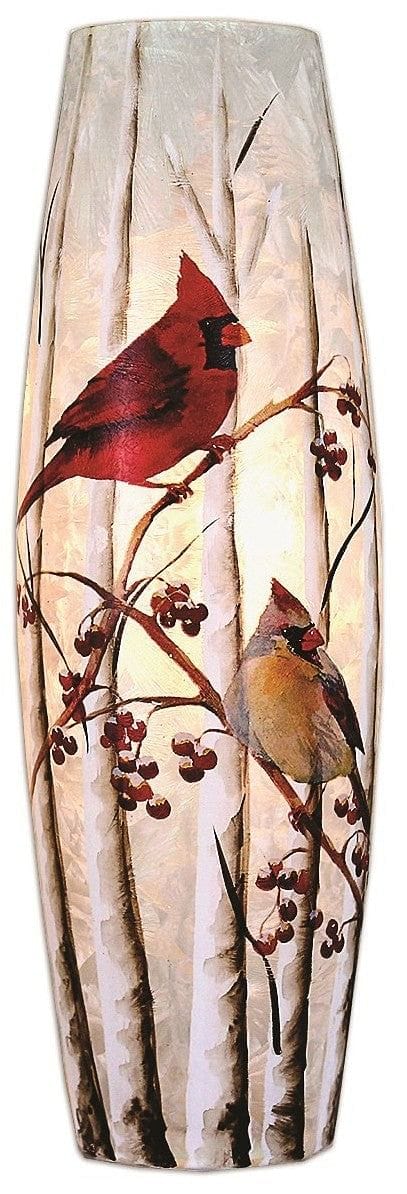 Tall Lighted Glass Vase - Cardinal - - Shelburne Country Store